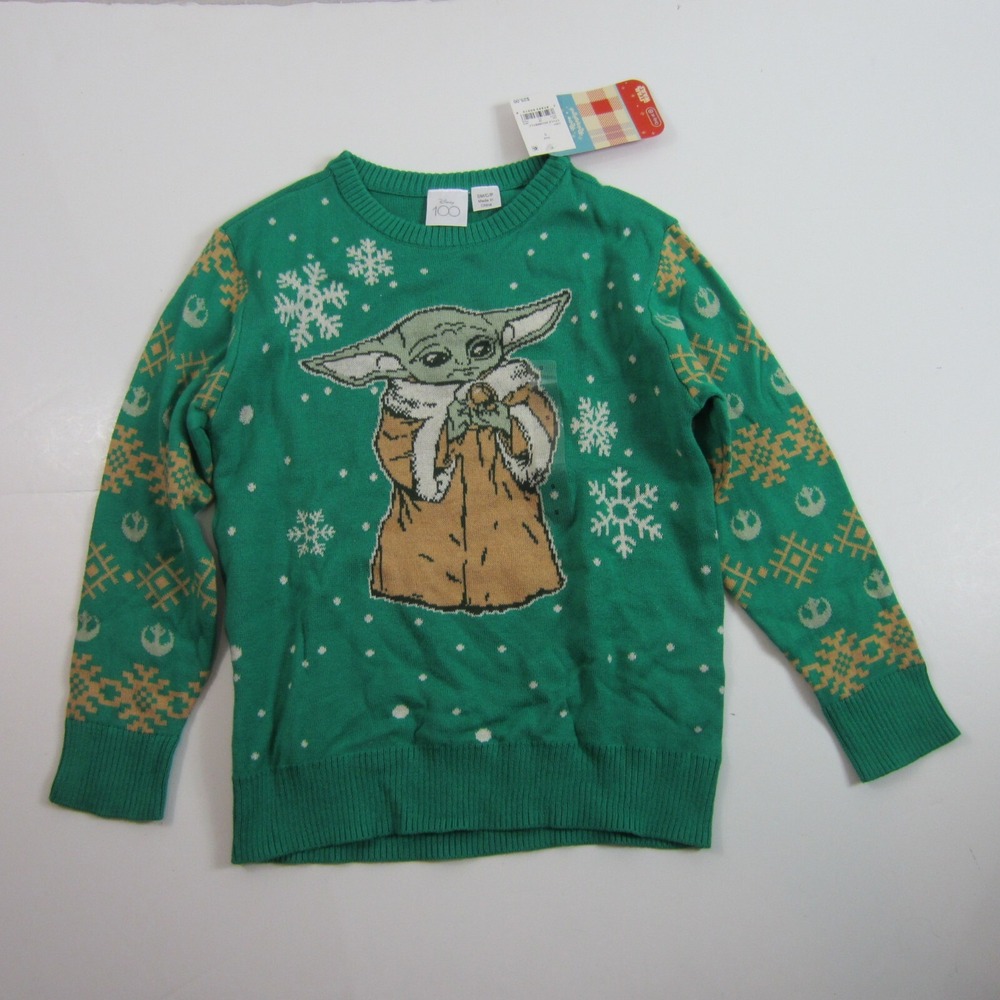 Kids Disney 100 Retro Star Wars Christmas Grogu Baby Yoda Sweater Small